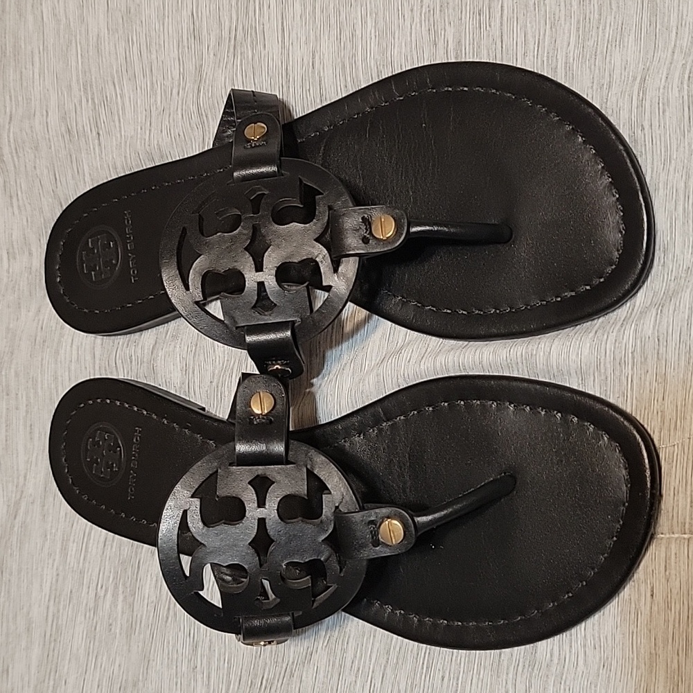 Tory Burch Black Miller Sandals size 7.5 Gently Used Condition